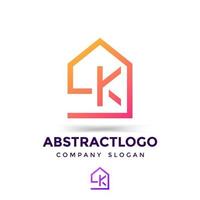 monograma creativo de icono de logotipo único de letra k con signo de casa para empresa inmobiliaria. vector
