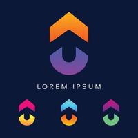 Unique Minimal Style colorful initial AU UA letter based logo Design Template Icon With Arrow. vector