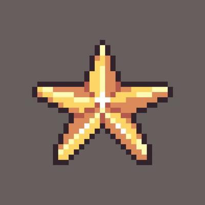 Fully edited pixel art style yellow star icon isolated on a white background for games, mobile applications, poster design and printed purpose.