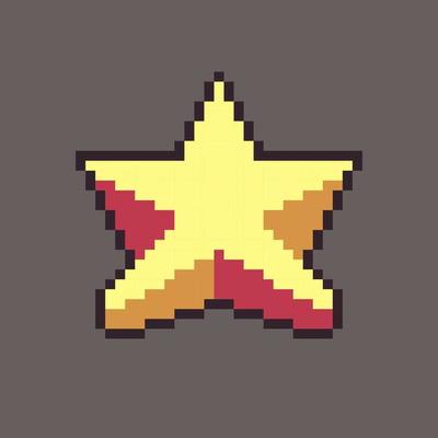 Fully edited pixel art style yellow star icon isolated on a white background for games, mobile applications, poster design and printed purpose.