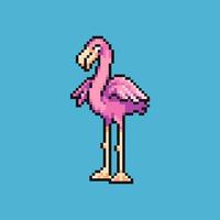 Fully editable pixel art vector illustration pink flamingo for game development, graphic design, poster and art.