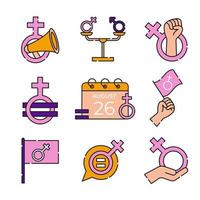 conjunto de iconos del día de la igualdad de la mujer vector