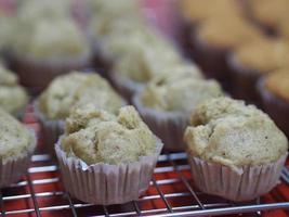 Buttery Banana Bread, Banana Cupcake, sweet food on the stainless grill photo