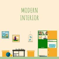 plantilla de fondo de tarjeta de decoración de dibujos animados divertidos minimalistas de muebles interiores vector
