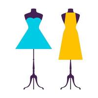 Dress on Mannequin Model. Flat Dress Symbol Silhouette. Party Clothes Style Fasion Design Icon Template