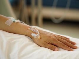 Hand Patients sleep to saline at the hospital ward photo