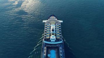 Aerial view of beautiful white cruise ship above luxury cruise concept tourism travel on holiday vacation time. video