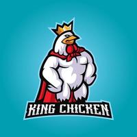 vector de ilustración de diseño de logotipo de mascota de dibujos animados de rey gallo de pollo