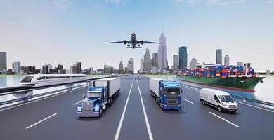 vehículo de transporte y concepto de logística, presentación en 3d