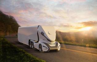 Electric autonomous truck transport, Future technology 5G concept, 3d render photo