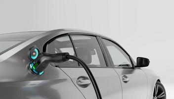 carga de vehículos eléctricos con interfaz gráfica de usuario, concepto de automóvil ev de tecnología futura foto