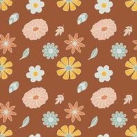 Seamless Pattern With Doodle Style Flowers. Hippie Print Concept. Vector Illustration For Textiles, Covers, Clothing