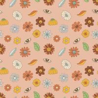Seamless Pattern With Flowers, Hippie Concept. Hand Drawn Flat Vector Illustration.