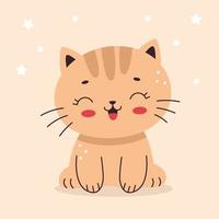 Cute little cat in cartoon flat style. Home pet, kitten. Vector illustration for nursery, print on textiles, cards, clothes.