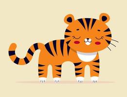 Cute tiger, symbol of the Chinese 2022 new year. Wild animal. Traditional calendar, greeting card. Vector flat cartoon illustration. Decor for nursery, clothes