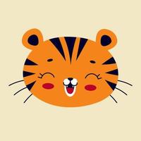 Cute tiger, symbol of the Chinese 2022 new year. Wild animal. Traditional calendar, greeting card. Vector flat cartoon illustration. Decor for nursery, clothes