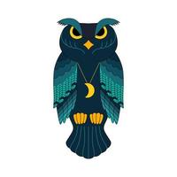 Abstract blue owl for decoration design, wild bird. Isolated icon. Color cartoon vector illustration