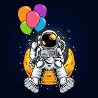 Astronaut sitting on the moon and holding a balloon vector