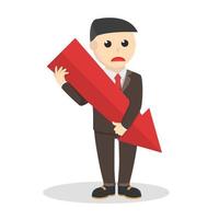 businessman hold big down arrow design character on white background vector