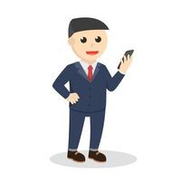 businessman hold a gadget design character on white background vector