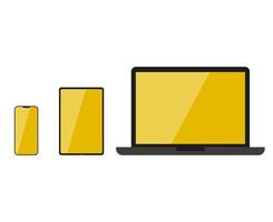 Electronic devices with blank screens. Smartphone, tablet and laptop flat design vector