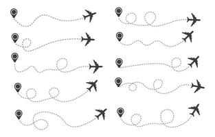 conjunto de ruta de avión de línea discontinua