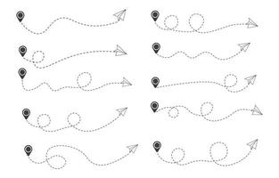 Set of Dashed Line Paper Airplane Route vector