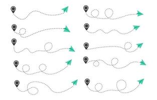 Set of Dashed Line Airplane Route vector