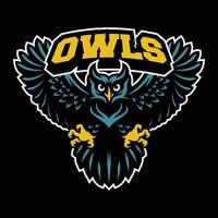 Flying owl logo mascot, Design element for logo, poster, card, banner, emblem, t shirt. Vector illustration