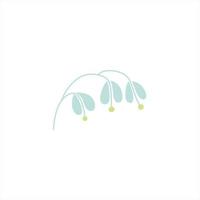 Dicentra, bluebell, ripe rice twig in minimal style. Abstact blooming flower. Vector illustration. Stem of flower in blue and green color isolated on white background