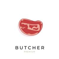 Logo illustration combination of a butcher knife and cut meat vector