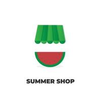 logotipo de ilustración de tienda fresca de sandía en verano vector