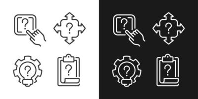 Questions and answers in technical support linear icons set for dark, light mode. Digital data storage access. Thin line symbols for night, day theme. Isolated illustrations. Editable stroke vector