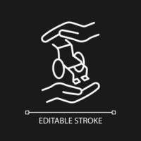 Support people with disabilities white linear icon for dark theme. Equal opportunities. Inclusive education. Thin line illustration. Isolated symbol for night mode. Editable stroke. vector