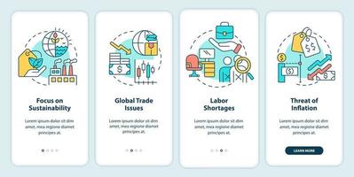 Macro economy trends onboarding mobile app screen. Commercial tendencies walkthrough 4 steps graphic instructions pages with linear concepts. UI, UX, GUI template. vector