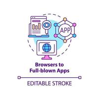 Browsers to full-blown apps concept icon. Software development. Tech macro trends abstract idea thin line illustration. Isolated outline drawing. Editable stroke. vector