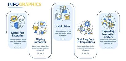 tendencias en la plantilla infográfica de rectángulo empresarial. el crecimiento del negocio. visualización de datos con 5 pasos. gráfico de información de la línea de tiempo del proceso. diseño de flujo de trabajo con iconos de línea. vector