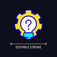 Creative question RGB color icon for dark theme. Lightbulb and gear. Invention and innovation idea. Simple filled line drawing on night mode background. Editable stroke. vector