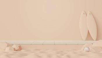 3d render of Abstract minimal  display podium for showing products or cosmetic presentation with summer beach scene. Summer time. photo