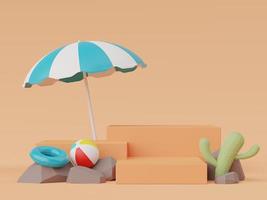 3d render of Abstract minimal  display podium for showing products or cosmetic presentation with summer beach scene. Summer time. photo