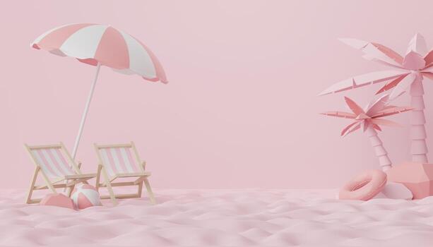 3d render of Abstract minimal  display podium for showing products or cosmetic presentation with summer beach scene. Summer time. photo