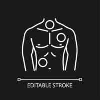 Metastases white linear icon for dark theme. Thorax, lungs tumor. Spreading of cancer. Pathogenic cells growth. Thin line illustration. Isolated symbol for night mode. Editable stroke. vector