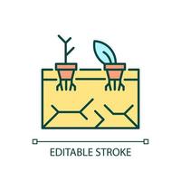 Land degradation RGB color icon. Soil fertility decline. Desertification and deterioration. Crops withering. Isolated vector illustration. Simple filled line drawing. Editable stroke.