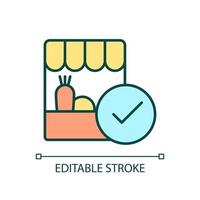 Food availability RGB color icon. Food security. Affordable products. Fresh vegetables. Local market. Isolated vector illustration. Simple filled line drawing. Editable stroke.