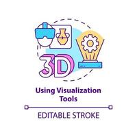 Using visualization tools concept icon. Augmented reality. Tech macro trends abstract idea thin line illustration. Isolated outline drawing. Editable stroke.