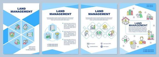Land management blue brochure template. Safeguarding resources. Leaflet design with linear icons. 4 vector layouts for presentation, annual reports.