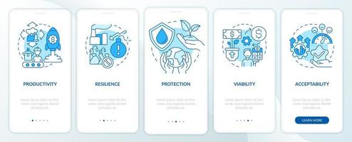 Sustainable land management practices blue onboarding mobile app screen. Walkthrough 5 steps graphic instructions pages with linear concepts. UI, UX, GUI template. vector