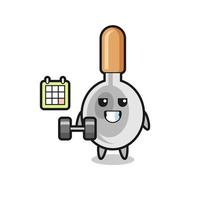 dibujos animados de mascota de cuchara de cocina haciendo fitness con mancuerna vector