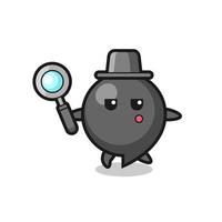comma symbol cartoon character searching with a magnifying glass
