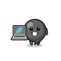 ilustración de mascota del símbolo de coma con una computadora portátil vector